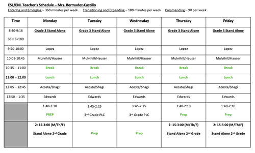 Mrs. Castillo's ENL Schedule